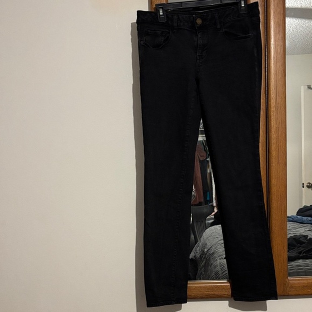 American Eagle Super Stretch Mid Rise Slim Straight Jeans Black Size 12